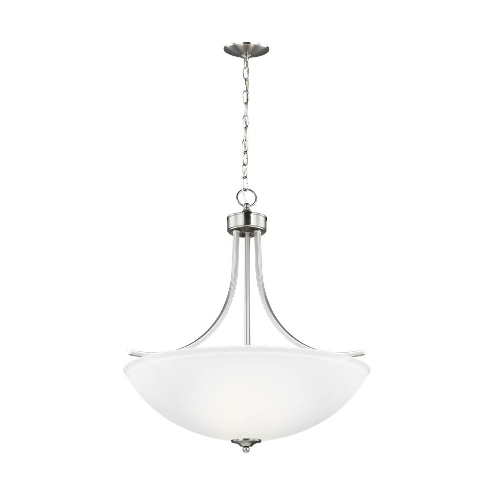 Generation Lighting Geary Transitional 4-Light Led Indoor Dimmable Ceiling Pendant Hanging Chandelier Pendant Light In Brushed Nickel Silver W/Satin Etched Glass Shade