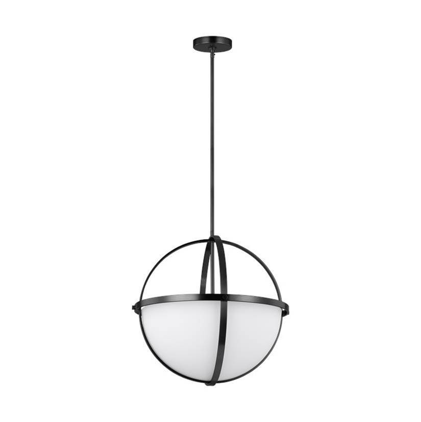 Generation Lighting Alturas Indoor Dimmable 3-Light Pendant In A Midnight Black Finish And Etched White Glass Shades