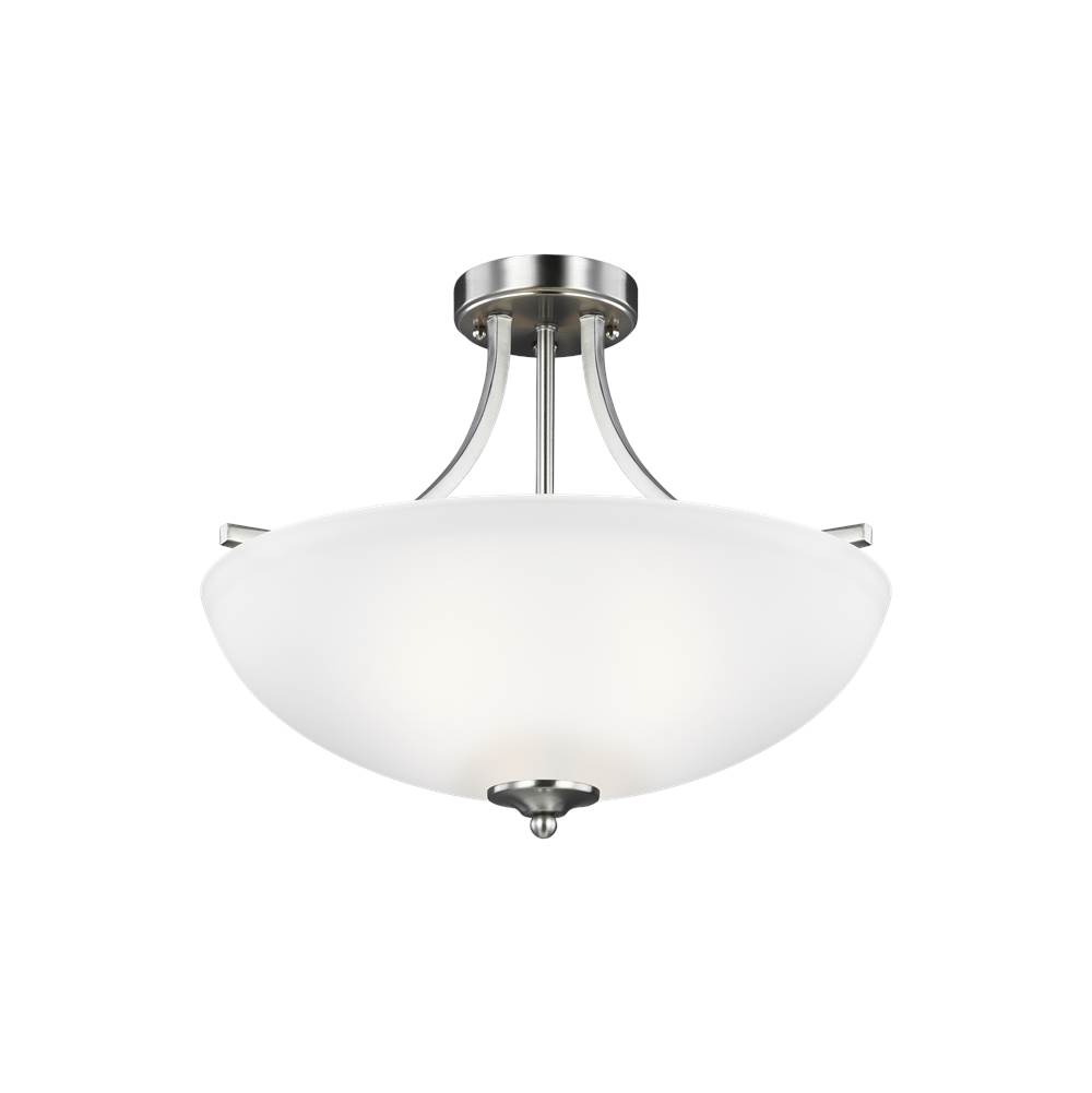 Generation Lighting Geary Transitional 3-Light Led Indoor Dimmable Ceiling Flush Mount Fixture In Brushed Nickel Silver Finish With Satin Etched Glass Shade