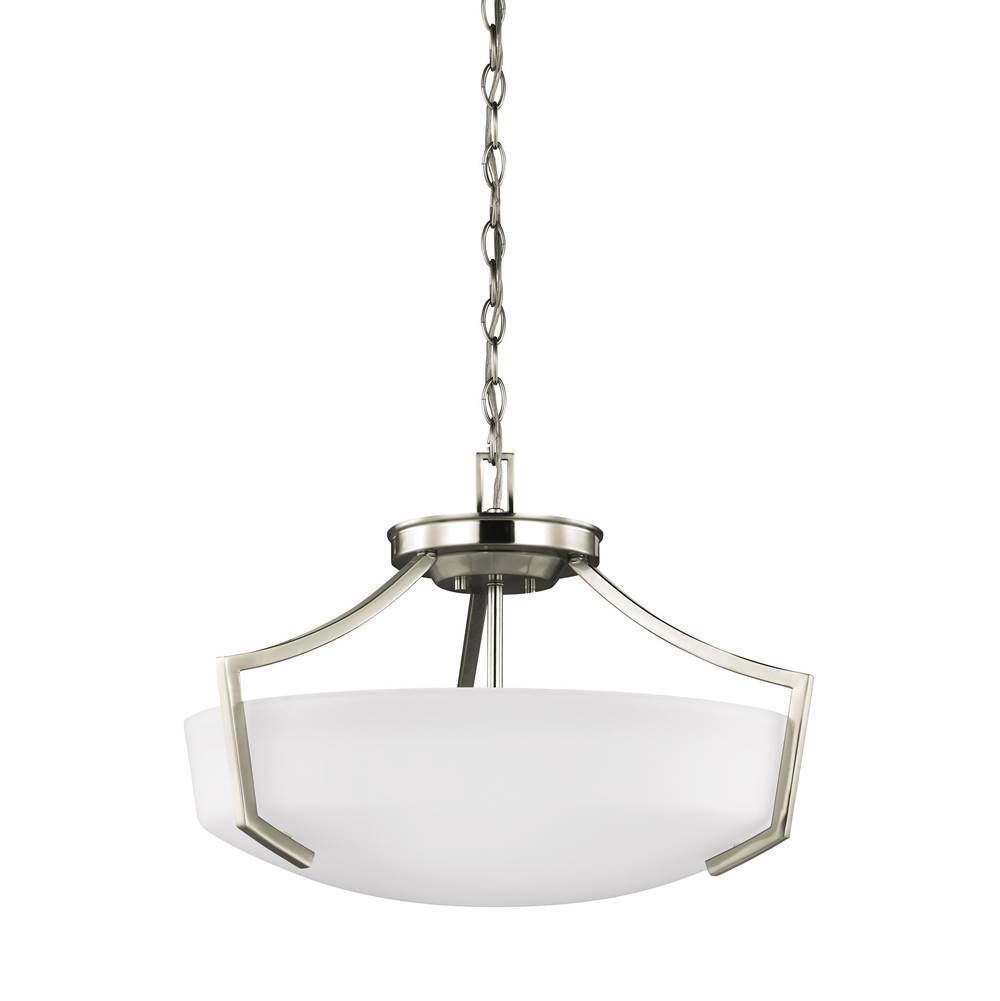 Generation Lighting Hanford Traditional 3-Light Indoor Dimmable Ceiling Flush Mount In Brushed Nickel Silver Finish With Satin Etched Glass Shade