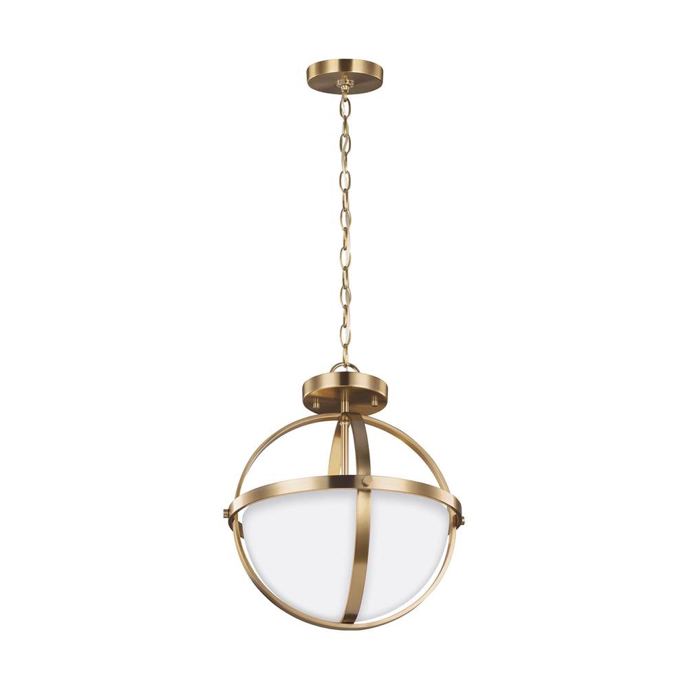 Generation Lighting Alturas Contemporary 2-Light Indoor Dimmable Ceiling Semi-Flush Mount In Satin Brass Gold Finish With Etched White Inside Glass Shade