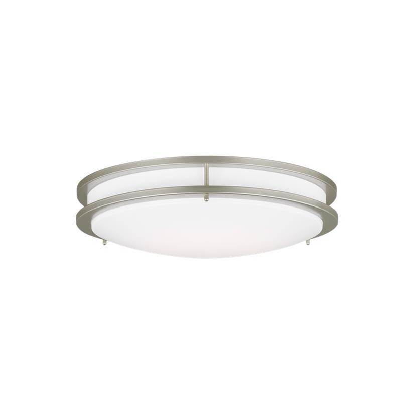 Generation Lighting Mahone Traditional Dimmable Indoor Large Led One-Light Flush Mount Ceiling Fixture In A Painted Brushed Nickel Finish With White Acrylic Diffuser