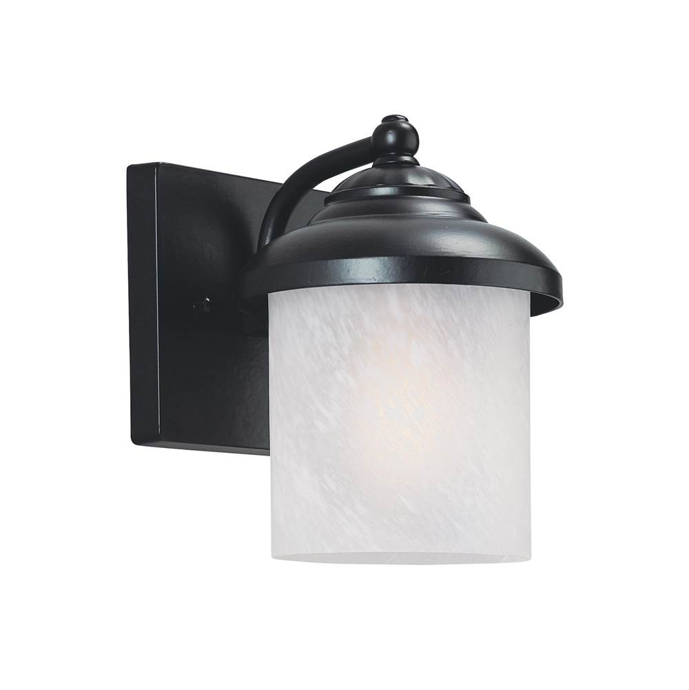 Generation Lighting Yorktown Transitional 1-Light Led Outdoor Exterior Small Wall Lantern Sconce In Black Finish With Swirled Marbleize Glass Shade