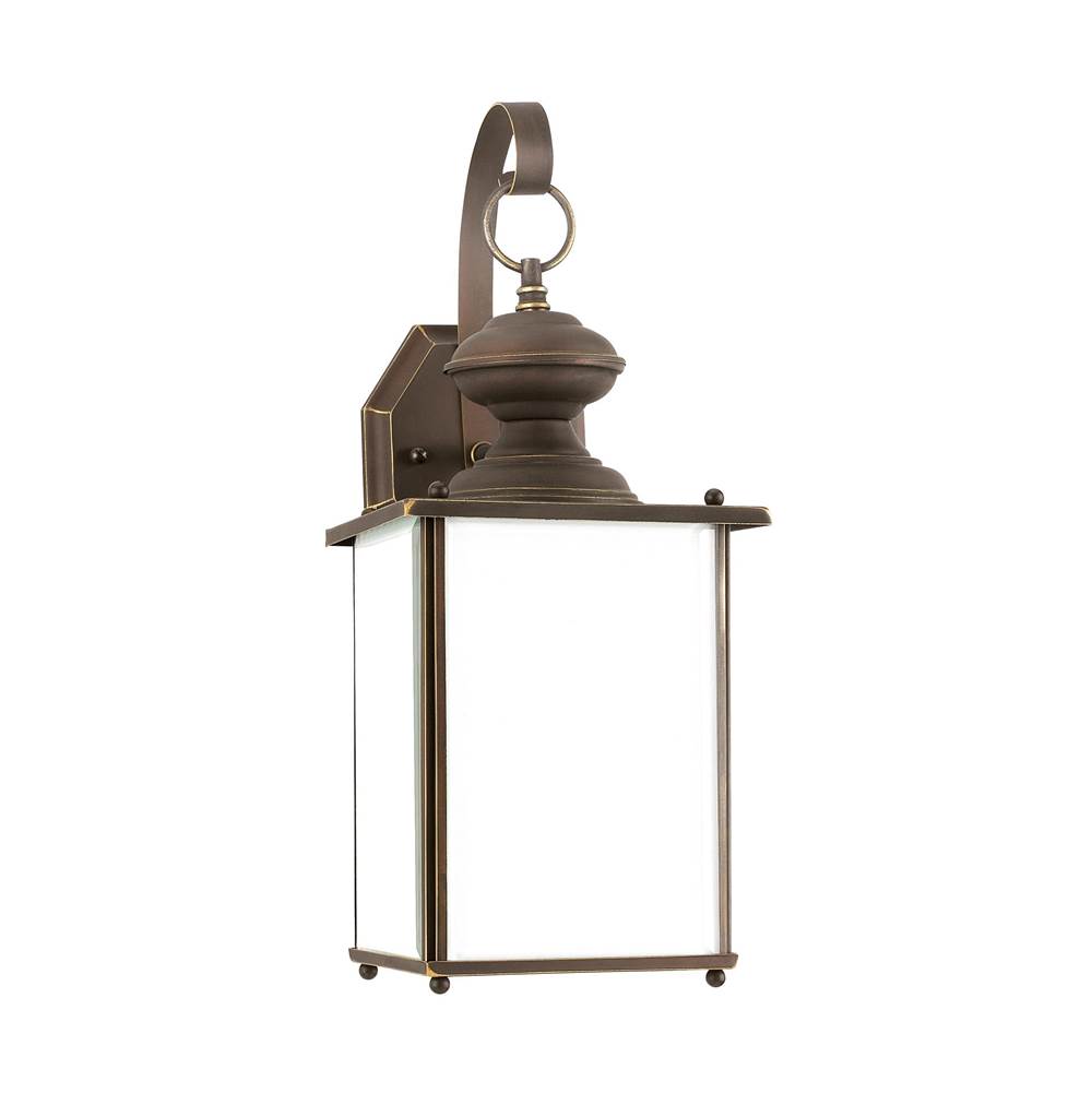 Generation Lighting Jamestowne 1-Light Led Large Outdoor Exterior Dark Sky Compliant Wall Lantern Sconce In Antique Bronze W/Etched White Tiffany Glass Panels
