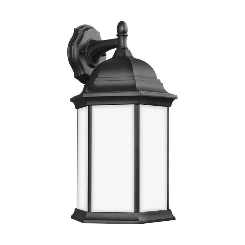Generation Lighting Sevier Traditional 1-Light Led Outdoor Exterior Large Downlight Outdoor Wall Lantern Sconce In Black Finish With Satin Etched Glass Panels