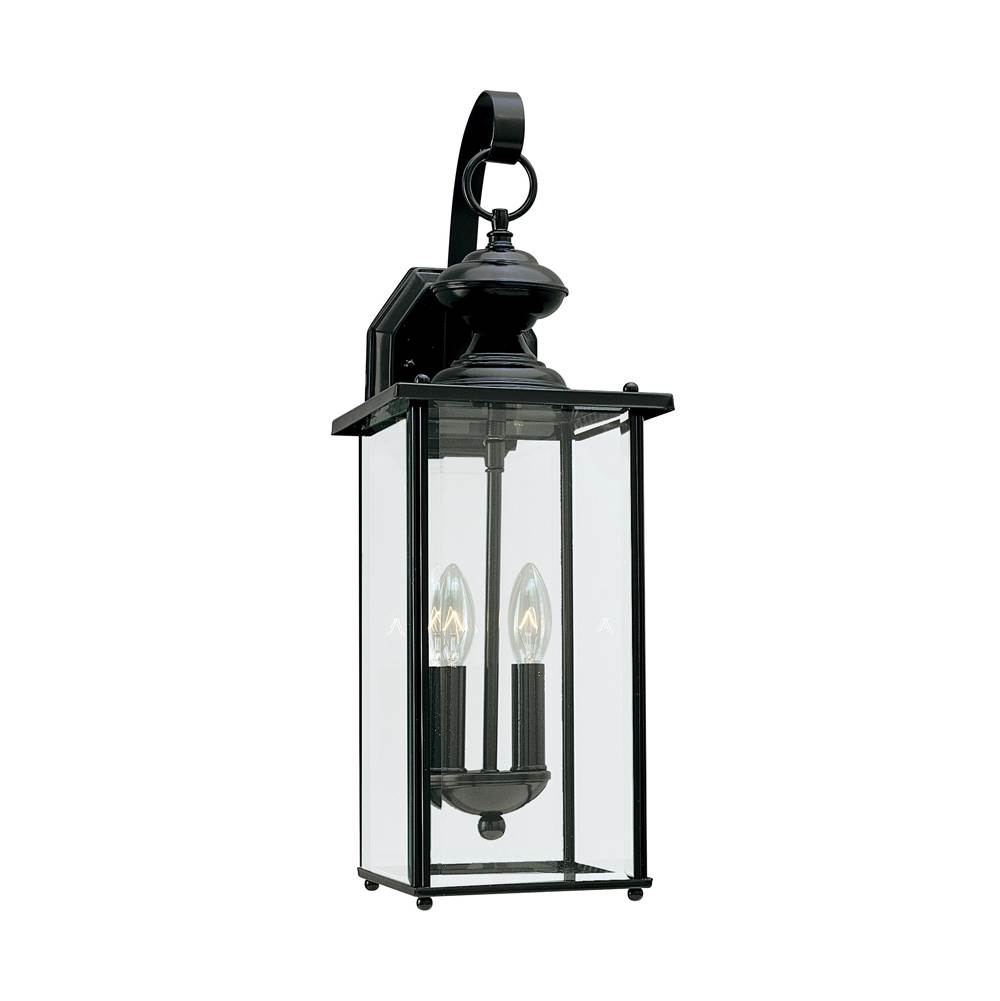 Generation Lighting Jamestowne Transitional 2-Light Outdoor Exterior Wall Lantern In Black Finish With Clear Beveled Glass Panels