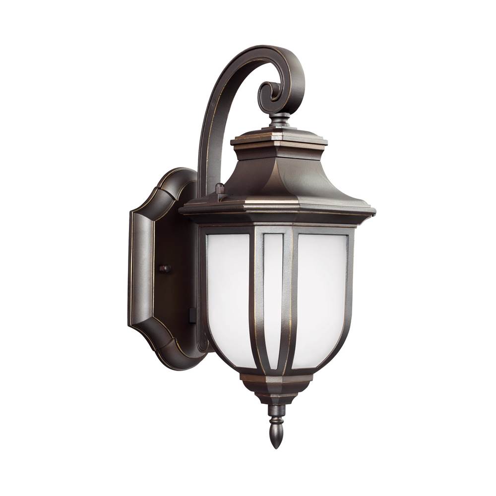 Generation Lighting Childress Traditional 1-Light Outdoor Exterior Small Wall Lantern Sconce In Antique Bronze Finish With Satin Etched Glass Shade