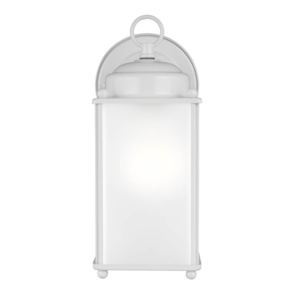 Generation Lighting New Castle Traditional 1-Light Outdoor Exterior Large Wall Lantern Sconce In White Finish With Satin Etched Glass Panels