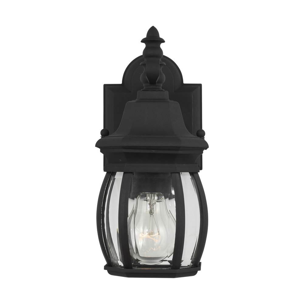 Generation Lighting Wynfield Traditional 1-Light Outdoor Exterior Small Wall Lantern Sconce In Black Finish With Clear Beveled Glass Panels