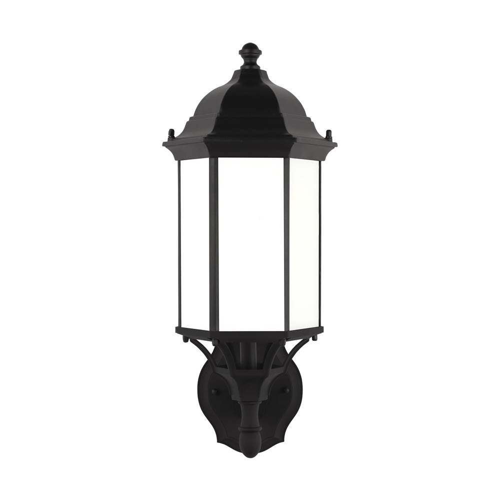 Generation Lighting Sevier Traditional 1-Light Outdoor Exterior Medium Uplight Outdoor Wall Lantern Sconce In Black Finish With Satin Etched Glass Panels