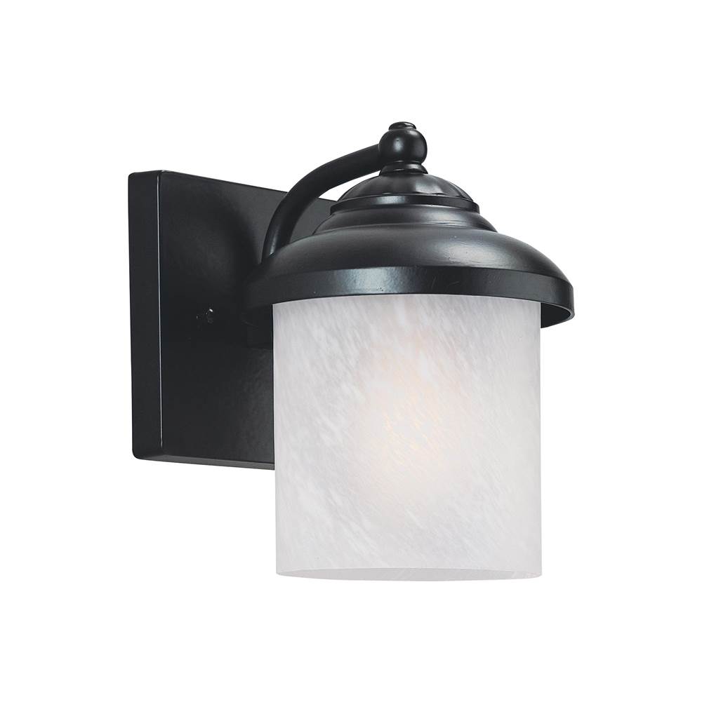 Generation Lighting Yorktown Transitional 1-Light Outdoor Exterior Small Wall Lantern Sconce In Black Finish With Swirled Marbleize Glass Shade
