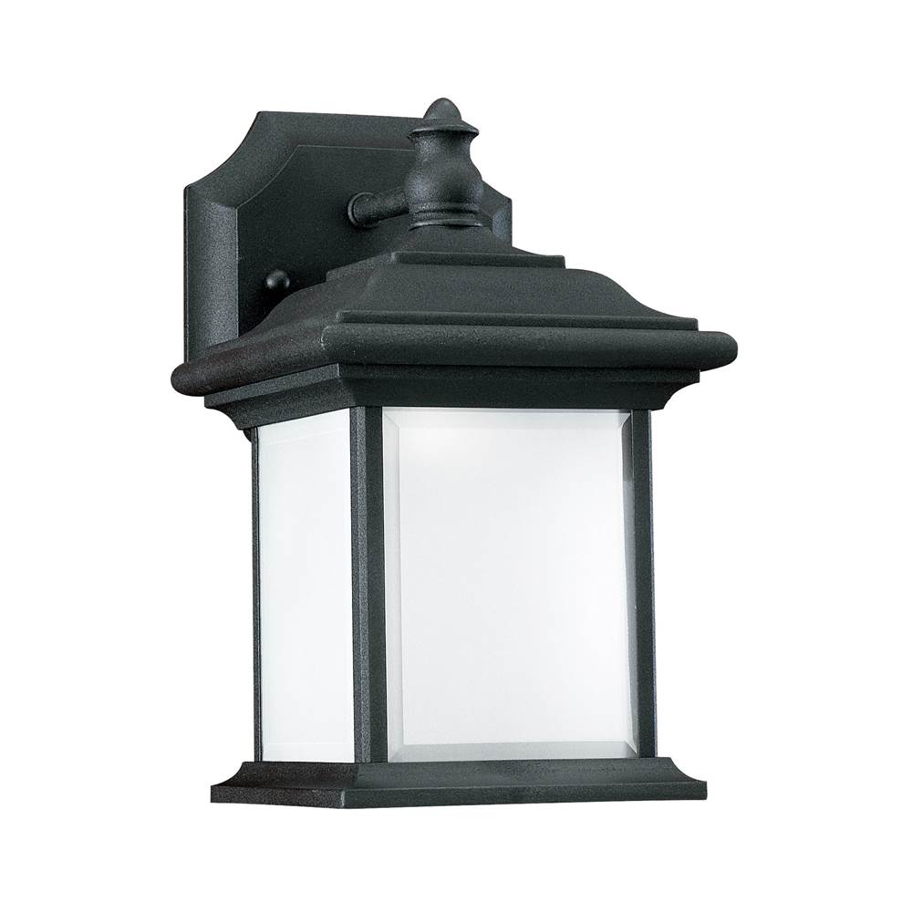 Generation Lighting Wynfield Traditional 1-Light Led Outdoor Exterior Wall Lantern Sconce In Black Finish With Frosted Glass Panels