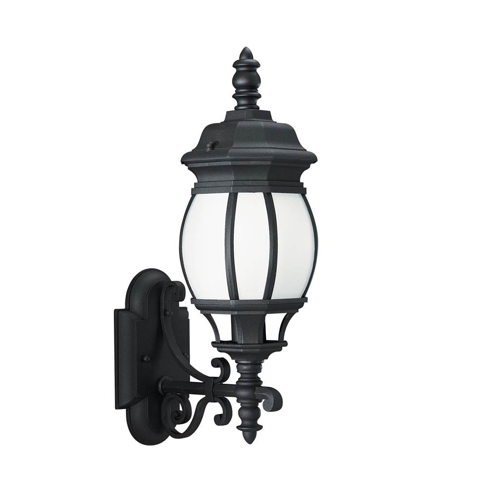 Generation Lighting Wynfield Traditional 1-Light Led Outdoor Exterior Medium Wall Lantern Sconce In Black Finish With Frosted Glass Panels