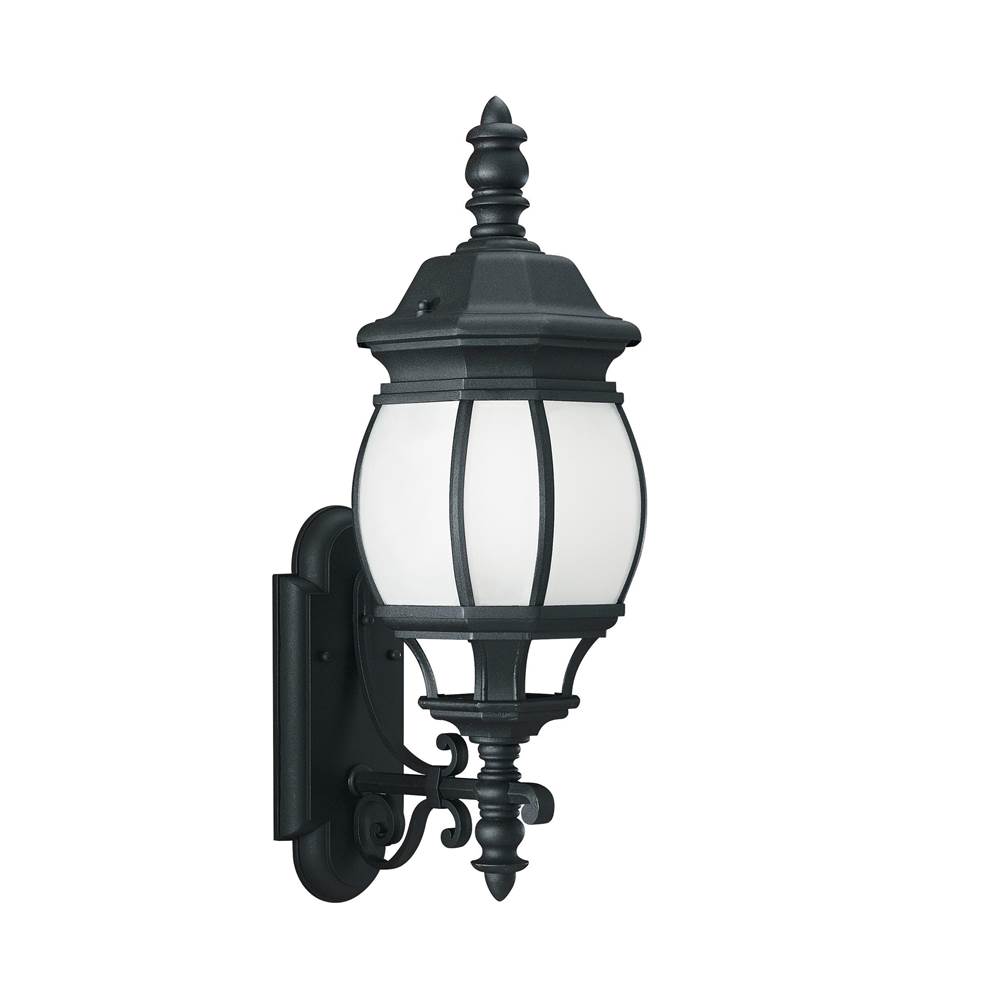 Generation Lighting Wynfield Traditional 1-Light Led Outdoor Exterior Large Wall Lantern Sconce In Black Finish With Frosted Glass Panels