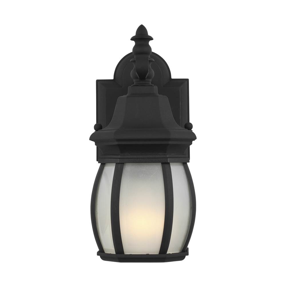 Generation Lighting Wynfield Traditional 1-Light Led Outdoor Exterior Small Wall Lantern Sconce In Black Finish With Frosted Glass Panels