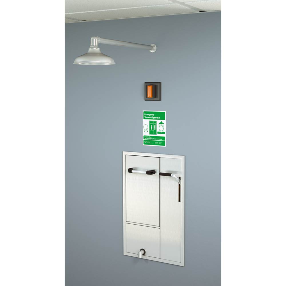 Guardian Equipment Recessed Safety Station with Drain Pan and Daylight Drain, Wall Mounted Exposed Shower Head