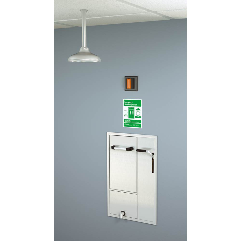 Guardian Equipment Recessed Safety Station with Drain Pan and Daylight Drain, Exposed Shower Head, Fire-Rated Construction