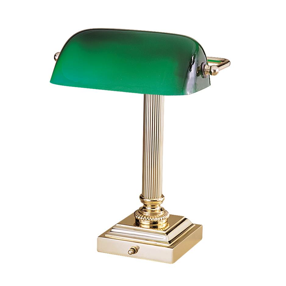House Of Troy Shelburne Collection Polished Brass and Green Glass Lamp