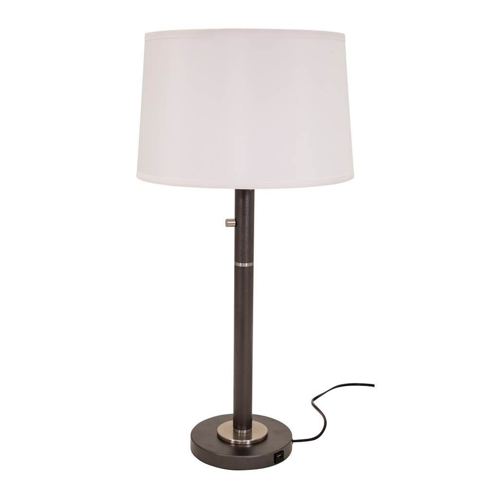 House Of Troy Rupert three way table lamp in black with satin nickel accents and USB port