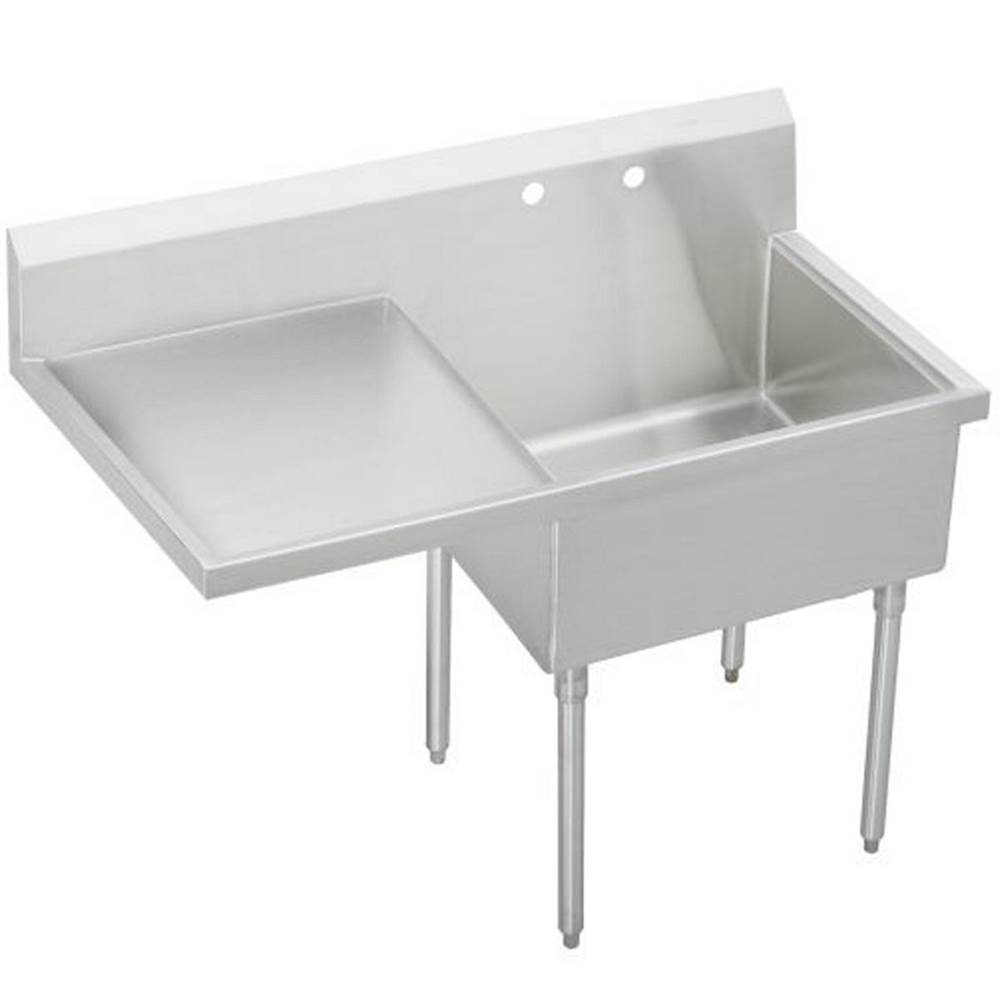 Just Manufacturing Stainless Steel 61-1/2'' x 27-1/2'' x 14'' Floor Mount Single 2-HoleScullery Sink w/L Drainboard Coved Corners