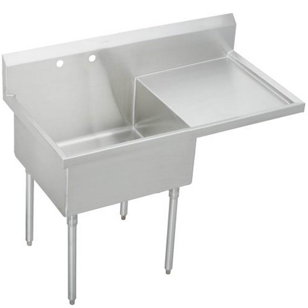 Just Manufacturing Stainless Steel 61-1/2'' x 27-1/2'' x 14'' Floor Mount Single 0-Hole Scullery Sink w/R Drainboard Coved Corners