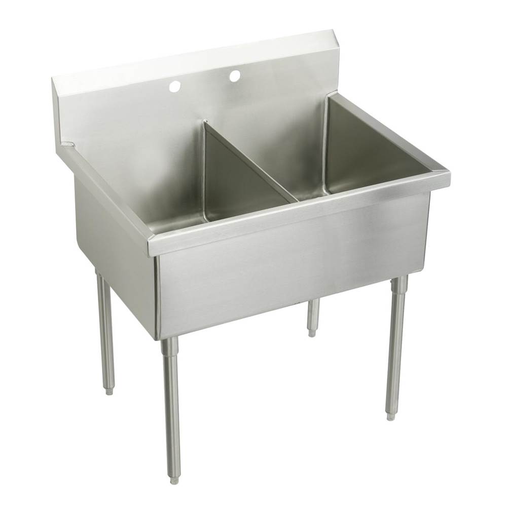 Just Manufacturing Stainless Steel 45'' x 27-1/2'' x 14'' Floor Mount Double 2-Hole Scullery Sink w/coved corners