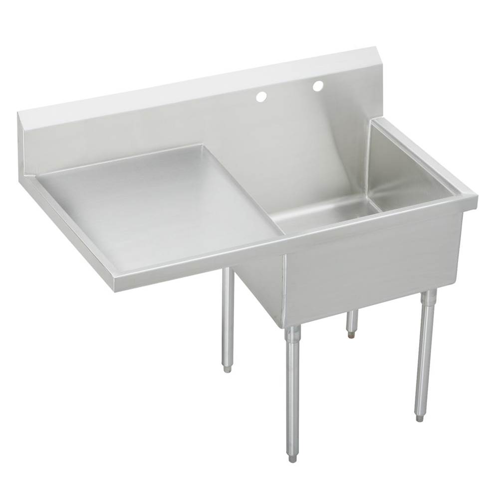 Just Manufacturing Stainless Steel 49-1/2'' x 27-1/2'' x 14'' Floor Mount Single Compartment 2-Hole Scullery Sink w/Left Drainboard