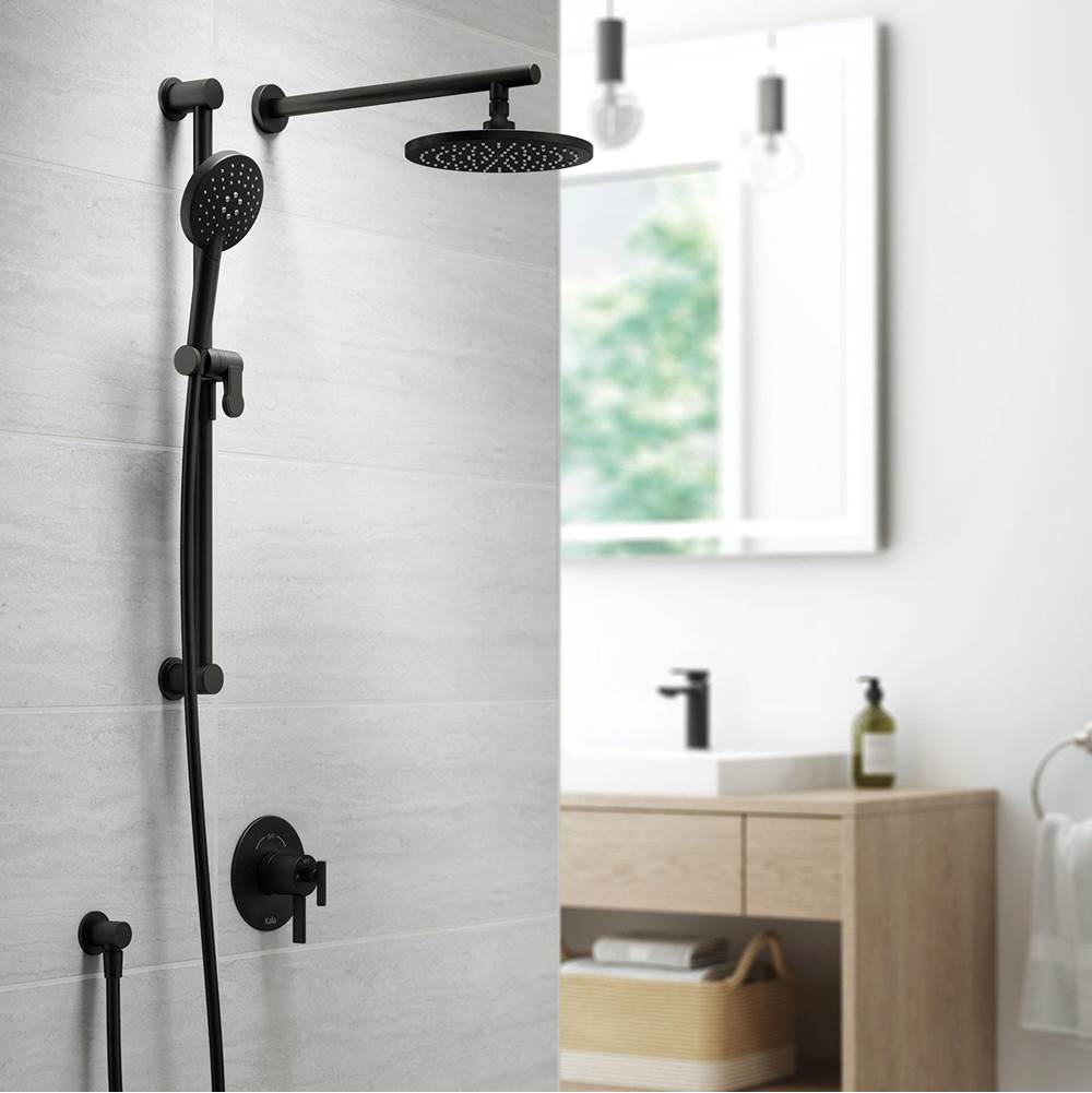 Kalia RoundOne™ TD2 (Valve Not Included)  AQUATONIK™ T/P with Diverter Shower System with Wallarm Matte Black