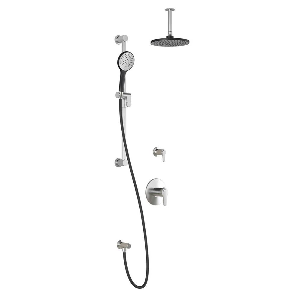 Kalia KONTOUR™ T2 (Valves Not Included) : Thermostatic Shower System with Vertical Ceiling Arm Black/Chrome