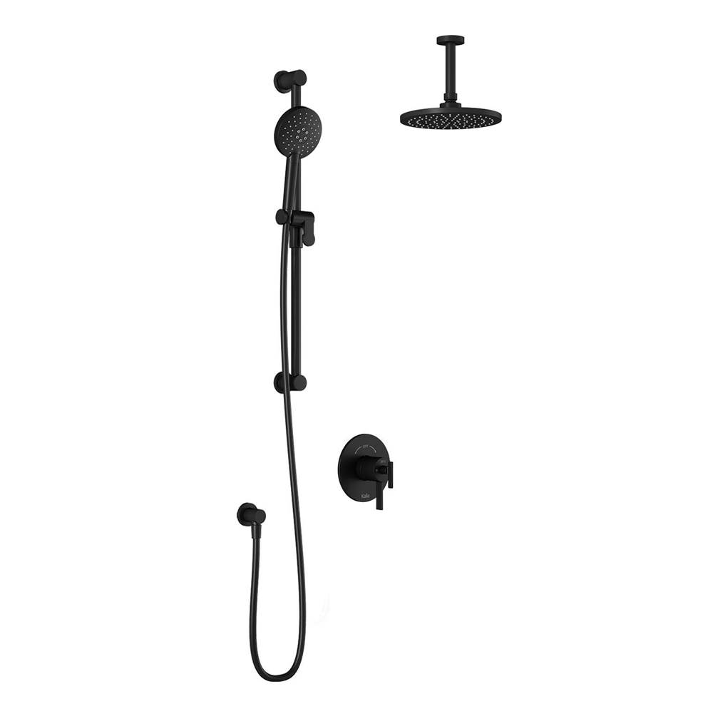Kalia RoundOne™ TCD1 (Valve Not Included)  AQUATONIK™ T/P Coaxial Shower System with Vertical Ceiling Arm Matte Black
