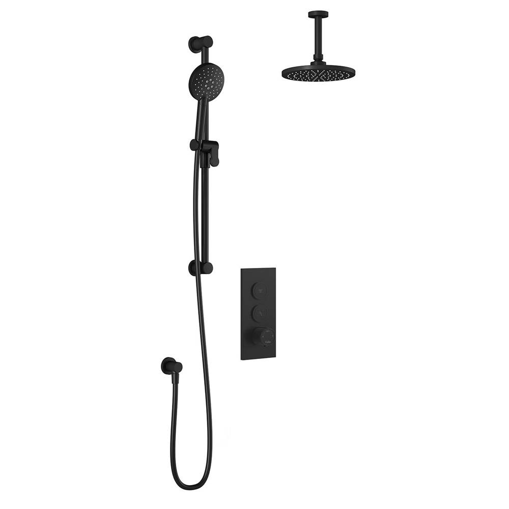 Kalia RoundOne™ TB2 AQUATONIK™ T/P Push-Button Shower System with Vertical Ceiling Arm Matte Black