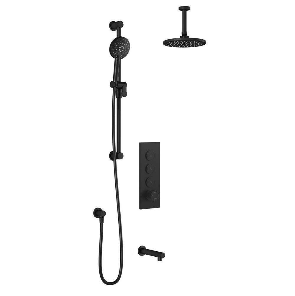 Kalia RoundOne™ TB3 (Valve Not Included) AQUATONIK™ T/P Push-Button Shower System with Vertical Ceiling Arm Matte Black
