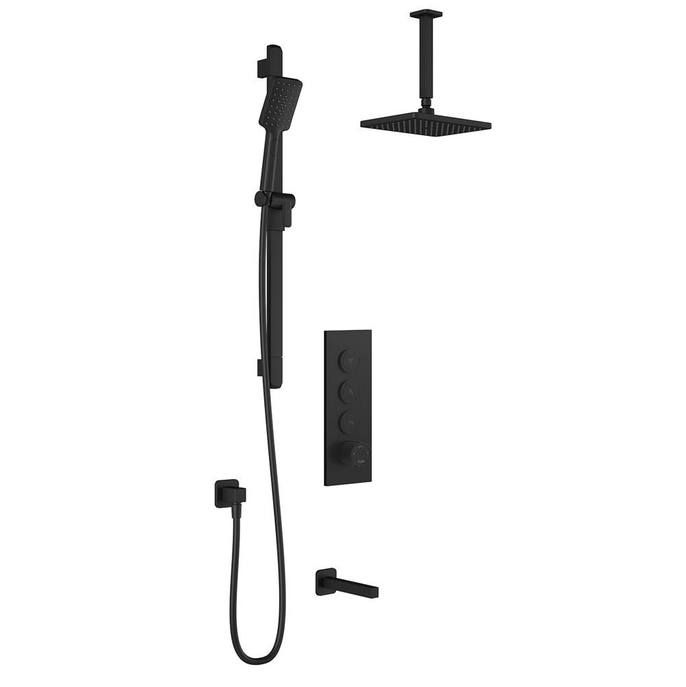 Kalia SquareOne™ TB3 AQUATONIK™ T/P Push-Button Shower System with Vertical Ceiling Arm Matte Black