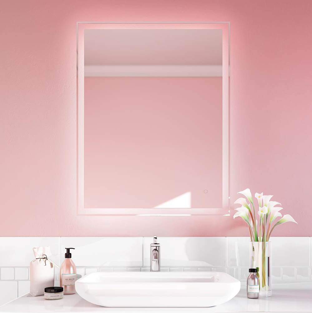 Kalia CELESTIA Indirect LED Illuminated Rectangular Mirror with Clear Glass Strip and Touch-Switch for Color Temperature Control 30 x 38 x 1 3/4
