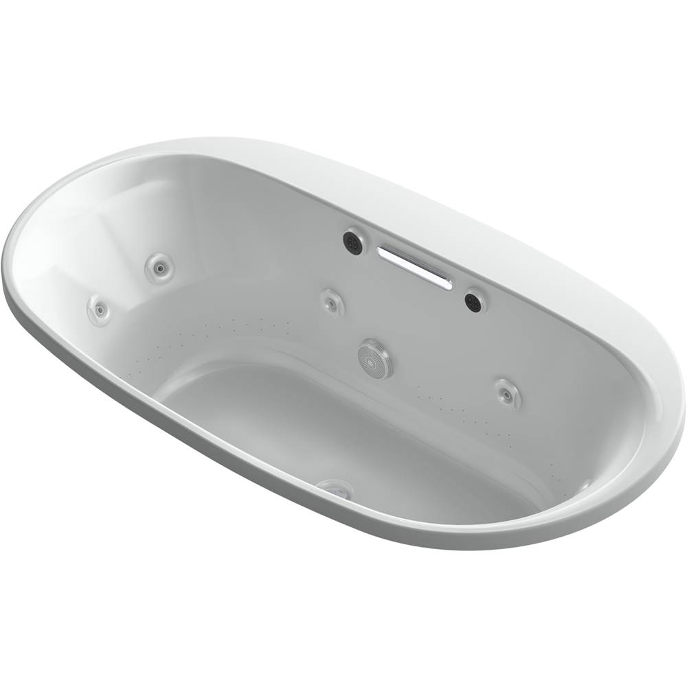 Kohler Underscore® Oval 65-1/2'' x 35-5/8'' Heated BubbleMassage™ air bath with whirlpool, center drain
