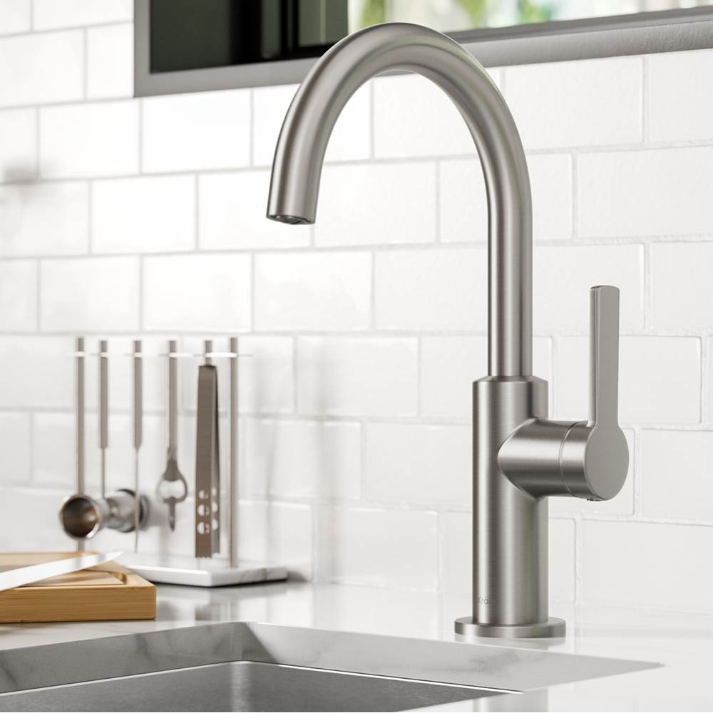 Kraus Oletto Single Handle Kitchen Bar Faucet in Spot Free Stainless Steel