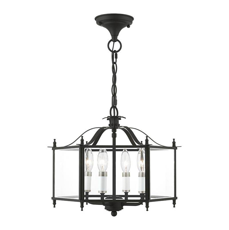 Livex 4 Light Black with Brushed Nickel Accents Convertible Pendant / Semi-Flush