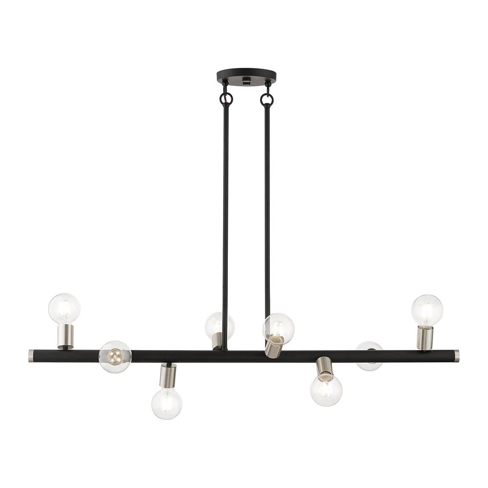 Livex 8 Light Black Large Chandelier with Brushed Nickel Accents