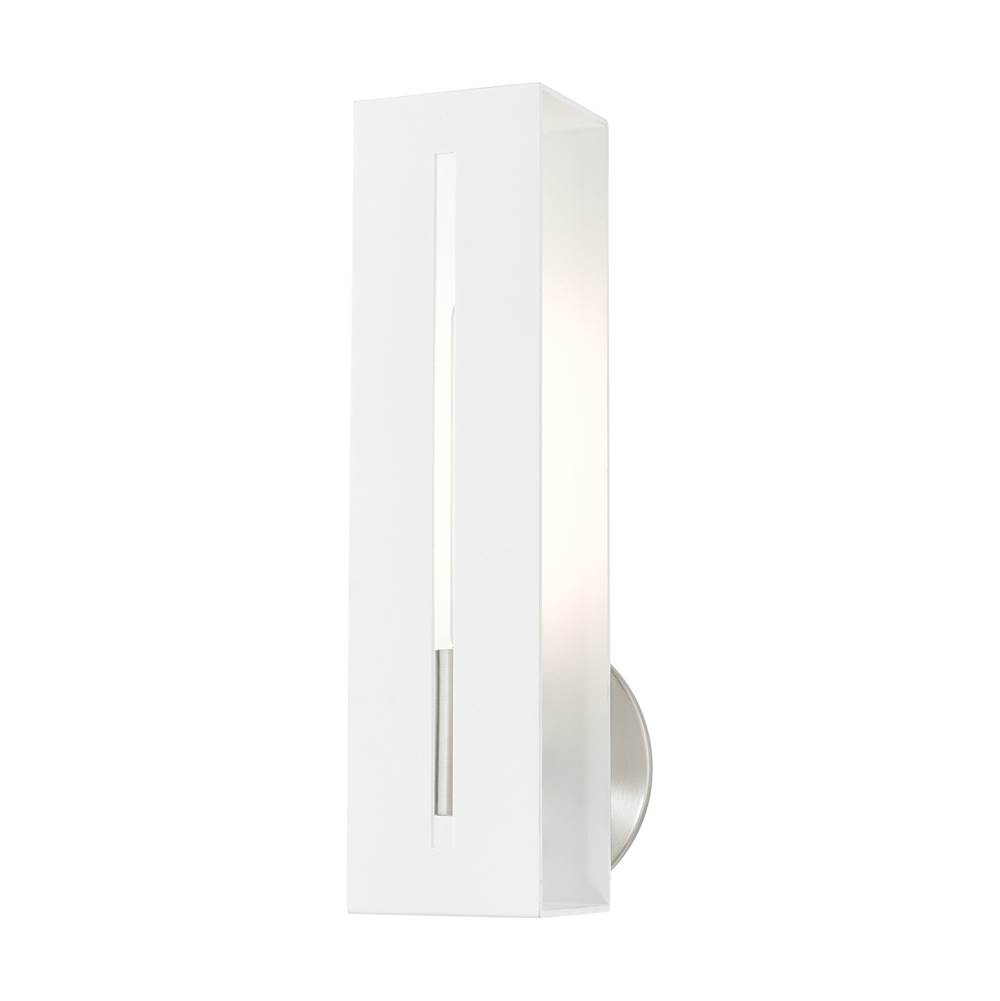 Livex Soma 1 Lt Textured White with Brushed Nickel Finish Accents ADA Singel Sconce in Textured White with Brushed Nickel Finish Accents