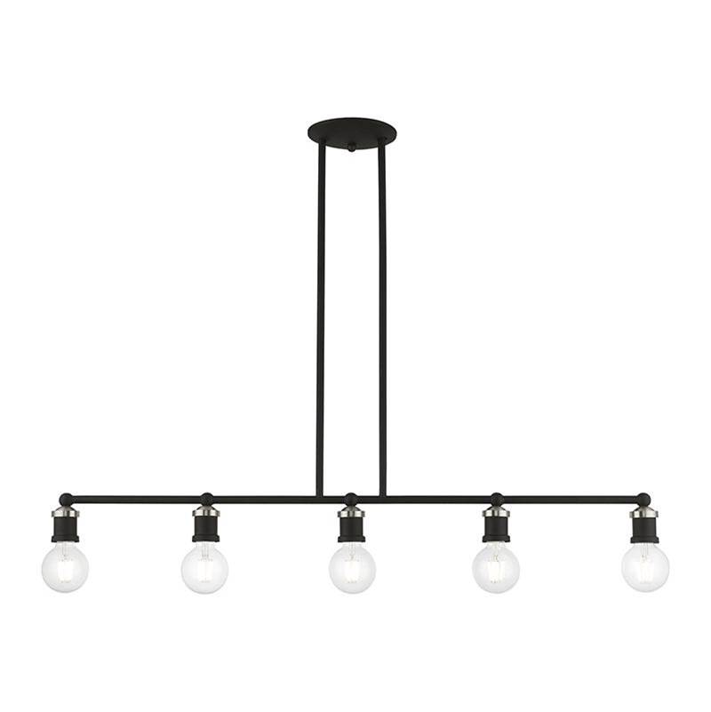 Livex 5 Light Black with Brushed Nickel Accents Large Linear Chandelier