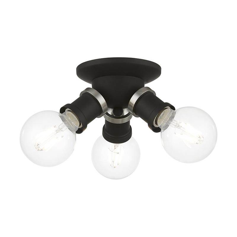 Livex 3 Light Black with Brushed Nickel Accents Flush Mount