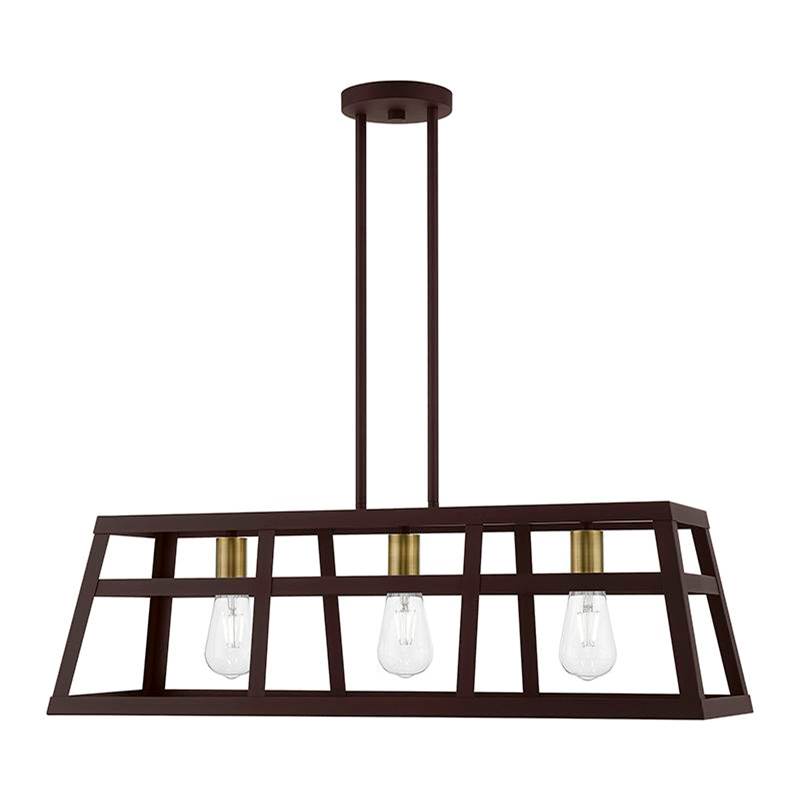 Livex 3 Light Bronze with Antique Brass Accents Linear Chandelier