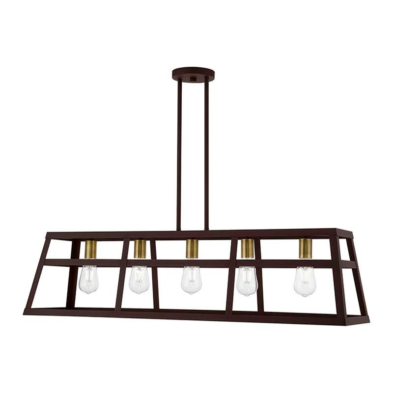 Livex 5 Light Bronze with Antique Brass Accents Linear Chandelier