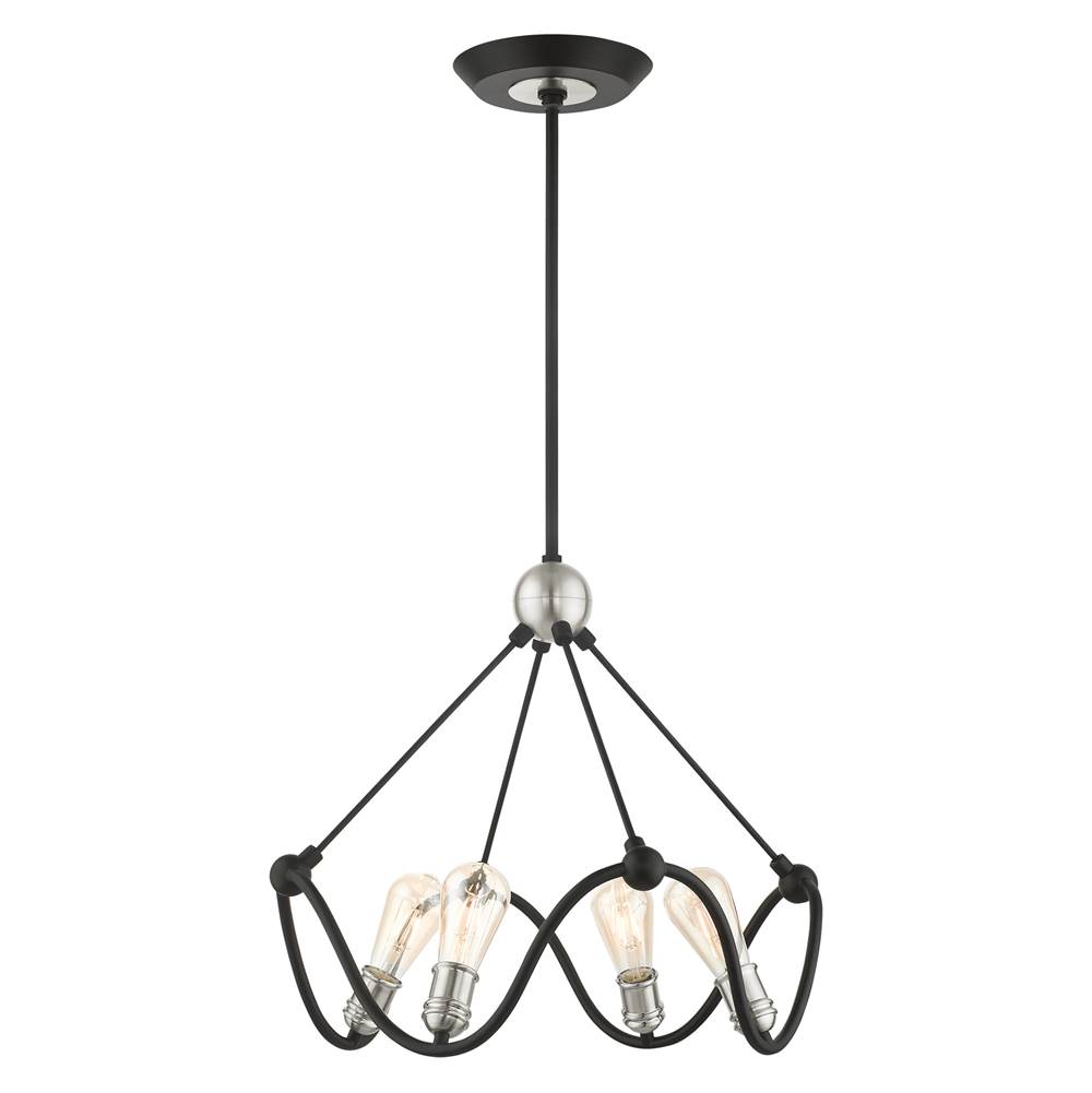 Livex Archer 4 Lt Textured Black with Brushed Nickel Accents Chandelier in Textured Black with Brushed Nickel Accents