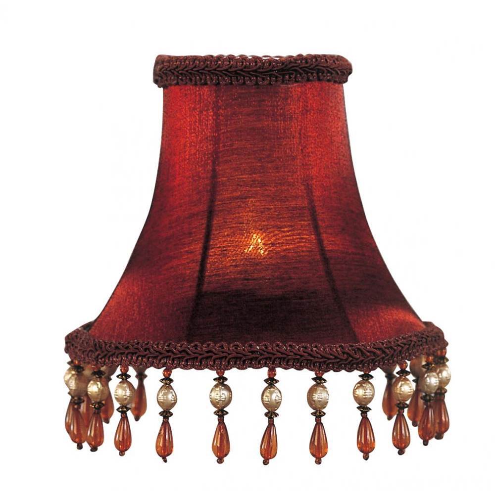 Livex Red Silk Bell Clip Shade with Amber Beads