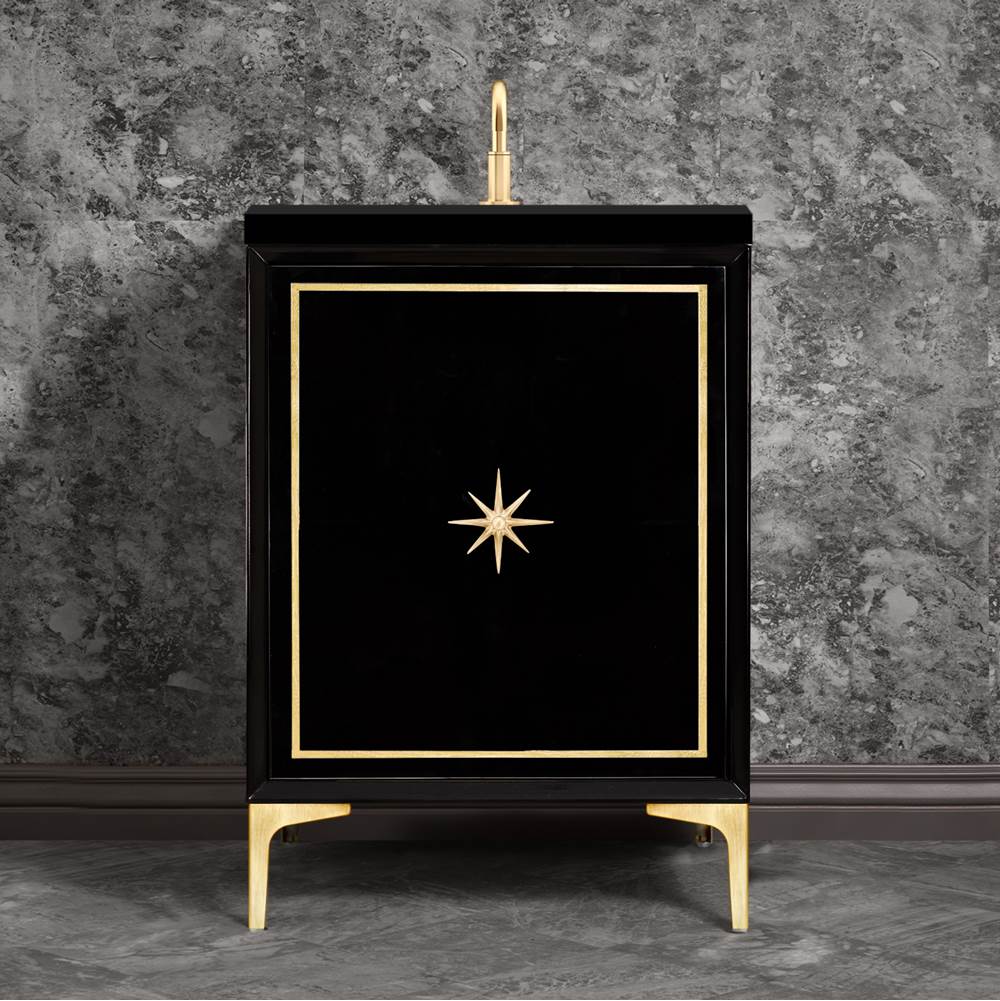 Linkasink Linea with 3'' Satin Brass Star Hardware, 24'' Wide Vanity, Black, 24'' x 22'' x 33.5'' (without vanity top)