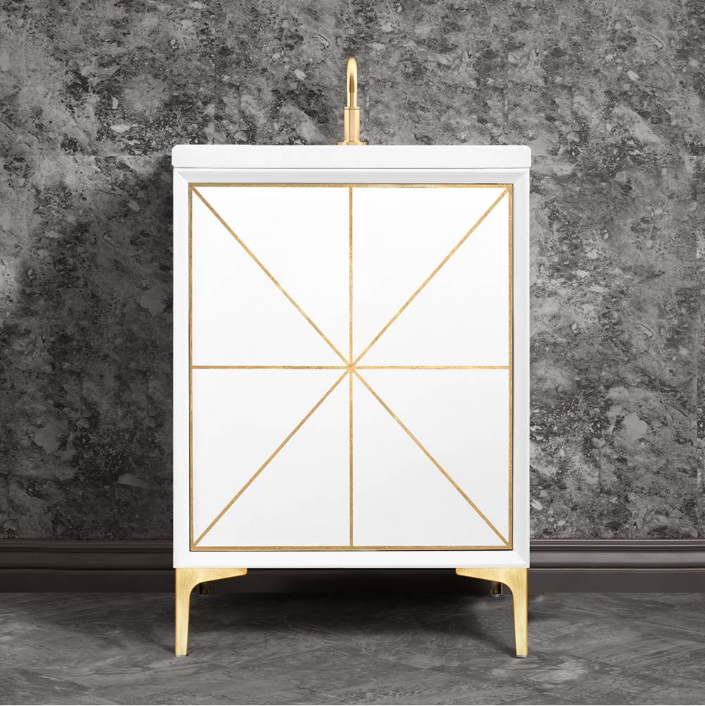 Linkasink Divergence 24'' Wide White Vanity with Hand Applied Metal Leaf and Satin Brass Hardware, 24'' x 22'' x 33.5'' (without vanity top)