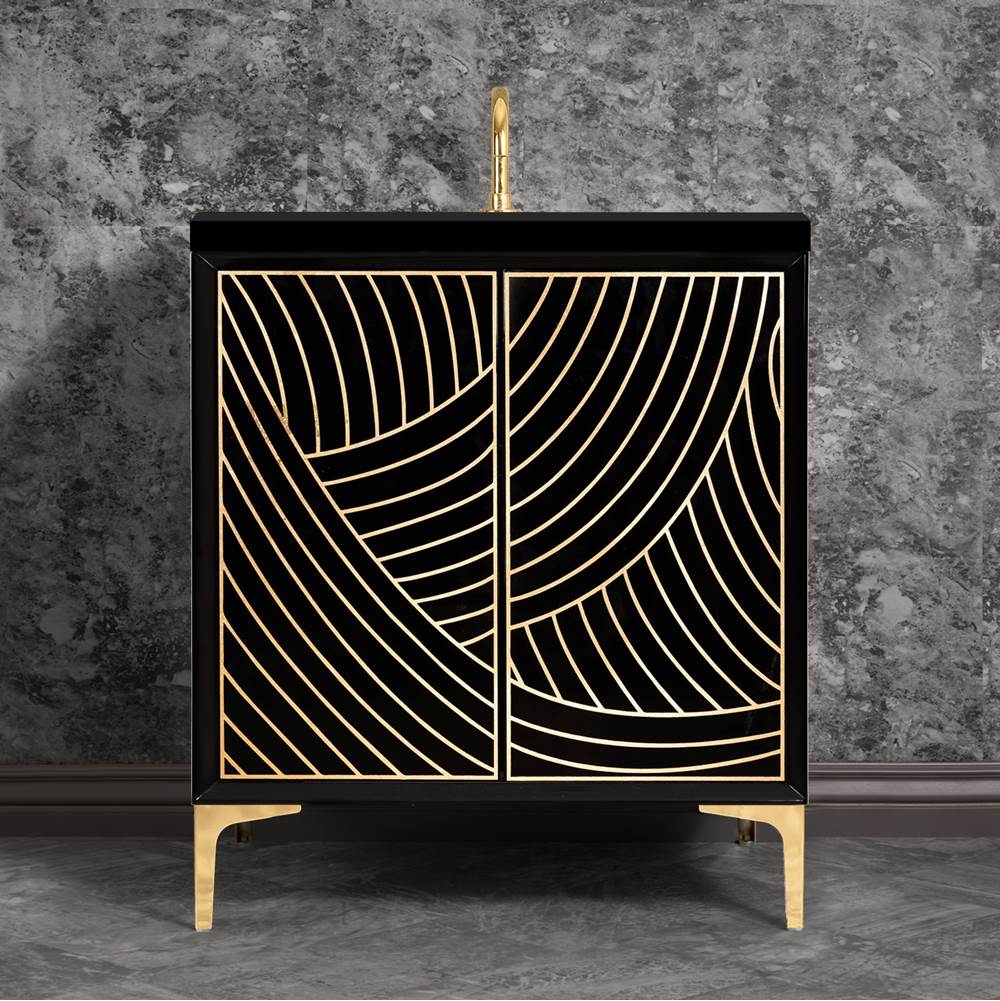 Linkasink Lateen 30'' Wide Black Vanity with Hand Applied Metal Leaf and Polished Brass Hardware, 30'' x 22'' x 33.5'' (without vanity top)