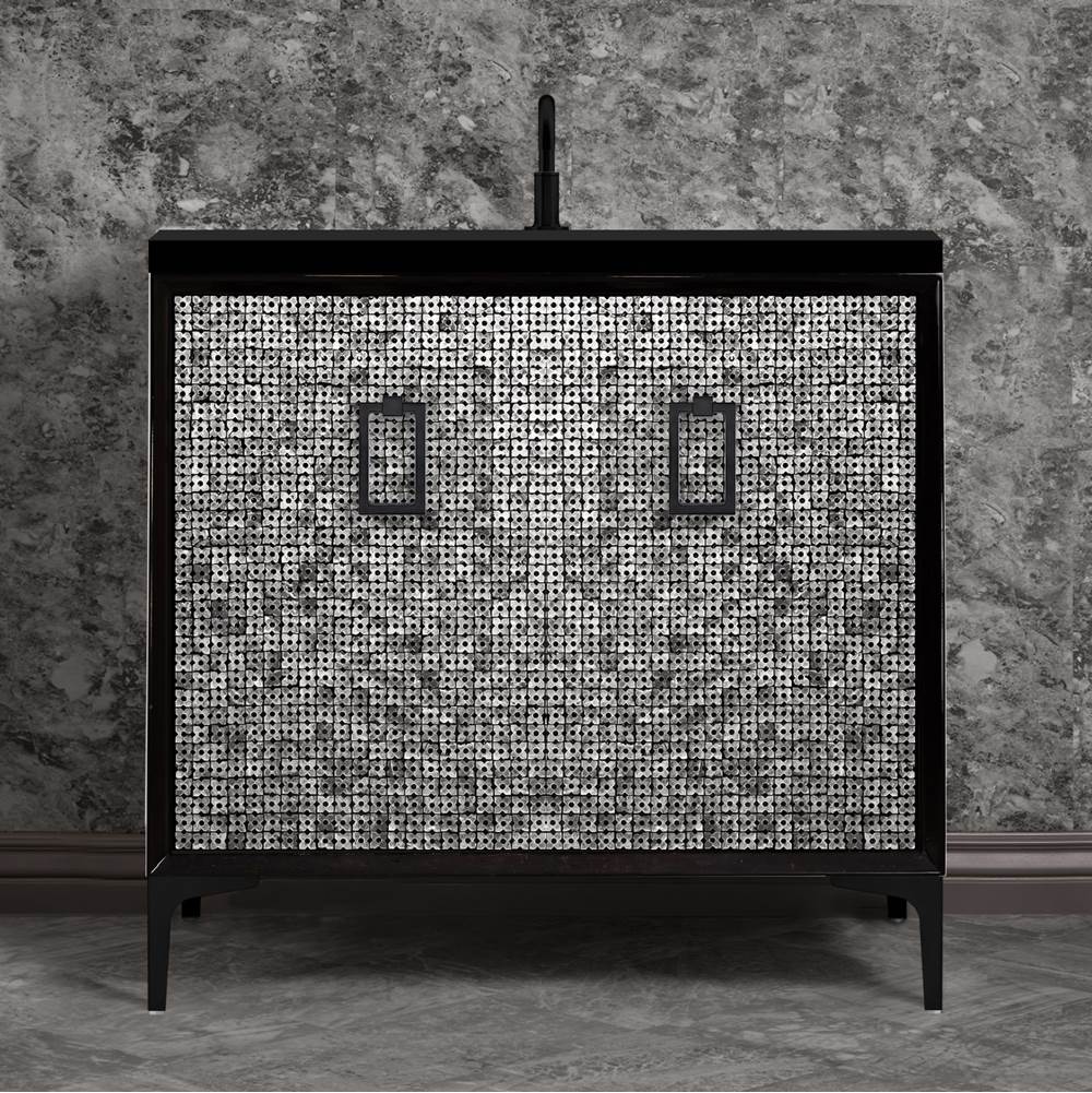 Linkasink Mother of Pearl 36'' Wide Black Vanity with Satin Black Coach Pull and Hardware, 36'' x 22'' x 33.5'' (without vanity top)