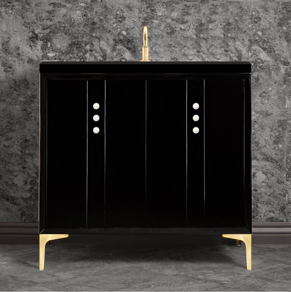 Linkasink Tuxedo 36'' Wide Black Vanity with Satin Brass Buttons and Hardware, 36'' x 22'' x 33.5'' (without vanity top)
